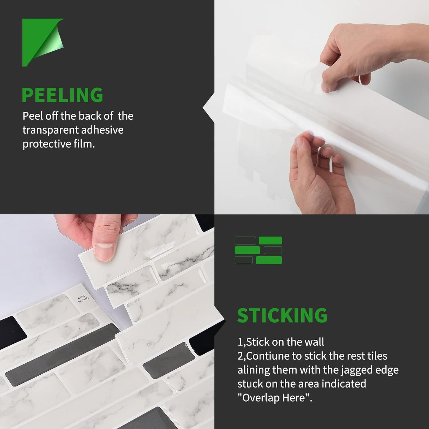 LONGKING Marble Peel and Stick Backsplash for Kitchen, 3D Adhesive Tile Backsplash for Kitchen, Bathroom, Wall Tile, 10 Sheets, 12" x 12"