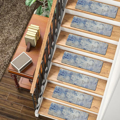 Tiveney Stair Treads Non Slip for Wooden Steps, 15PCS 8"x30" Grey Rubber Backing Stair Runner Mats, Washable Reusable Carpet for Stairs Rugs Indoor Safety Staircase Step Treads for Kids Elders Dogs