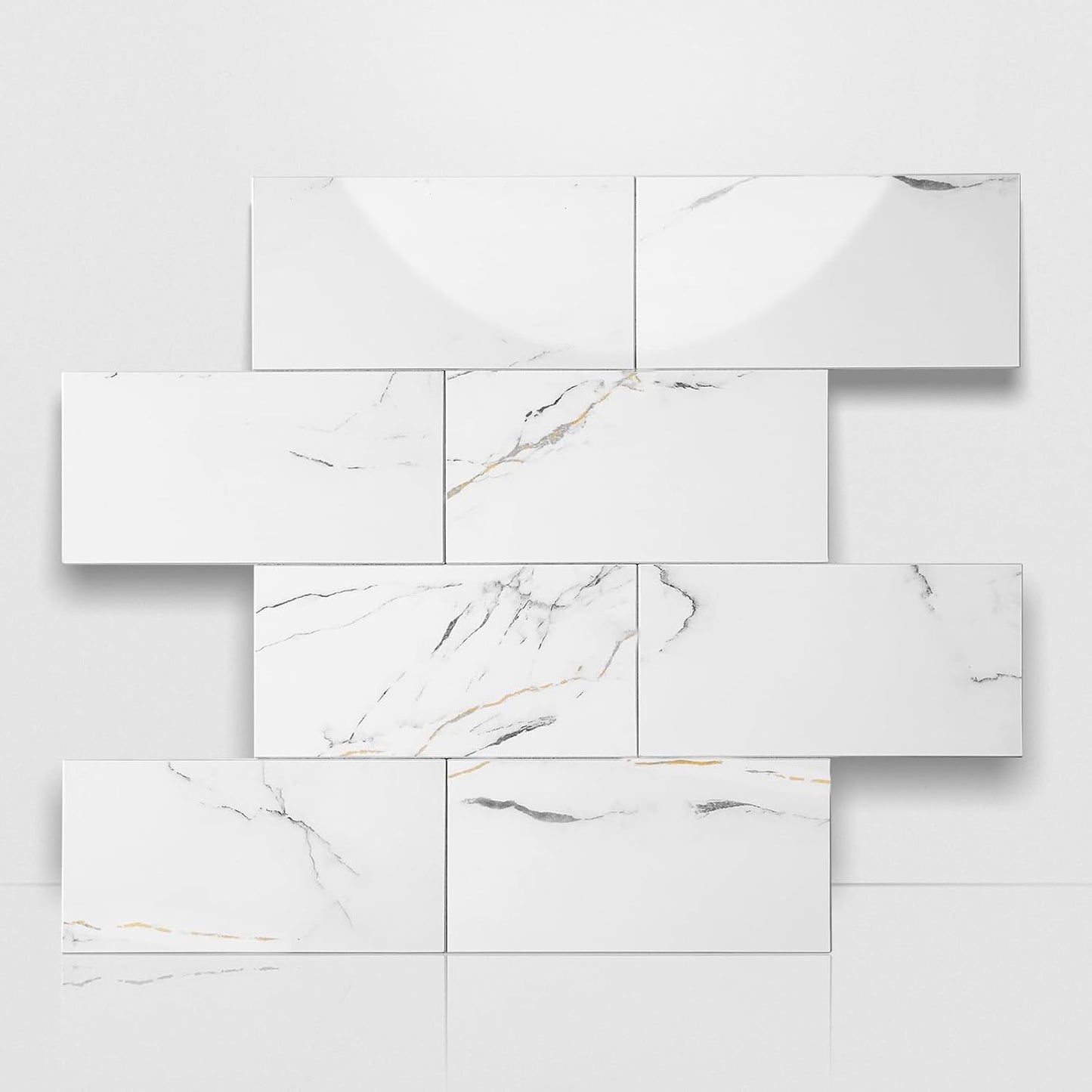 10- Sheet Polished White Peel and Stick Backsplash, 12’’Luxury PVC Ceramic Look Self Stick Subway Tiles, Waterproof Peel and Stick Wall Tiles for Kitchen and Bathrrom