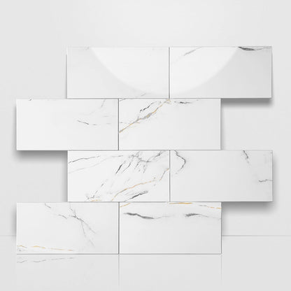 10- Sheet Polished White Peel and Stick Backsplash, 12’’Luxury PVC Ceramic Look Self Stick Subway Tiles, Waterproof Peel and Stick Wall Tiles for Kitchen and Bathrrom