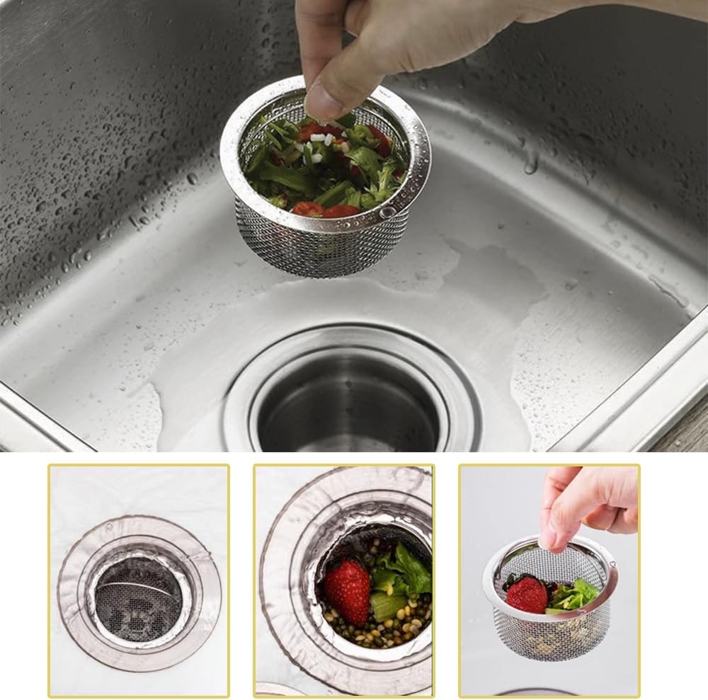 Kitchen Sink Drain Strainer, Fine Mesh,Sink with Handle Food Collection Filter,Stainless Steel Accessories,3 Inch Mesh Sink Strainer, Dishwasher Washable（3-Pack）