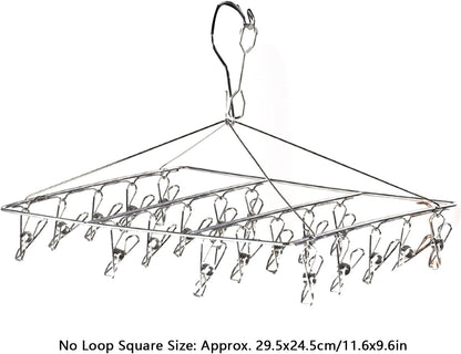 Stainless Steel Sock Drying Rack, Multi Clip Clothes Drying Rack Underwear Hanger Sweater Drying Rack Sock Clips Hang Dry Clothes Rack for Socks, Underwear (No Loop Round)