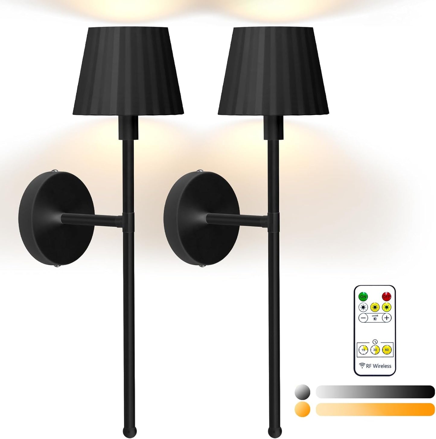 Battery Operated Wall Sconce Set of 2, Rechargeable Wireless Sconces with Dimmable Detachable Magnetic Bulbs and Remote, 3 Colors Wall Lights for Bedroom Living Room Hallway Fireplace