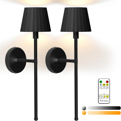 Battery Operated Wall Sconce Set of 2, Rechargeable Wireless Sconces with Dimmable Detachable Magnetic Bulbs and Remote, 3 Colors Wall Lights for Bedroom Living Room Hallway Fireplace