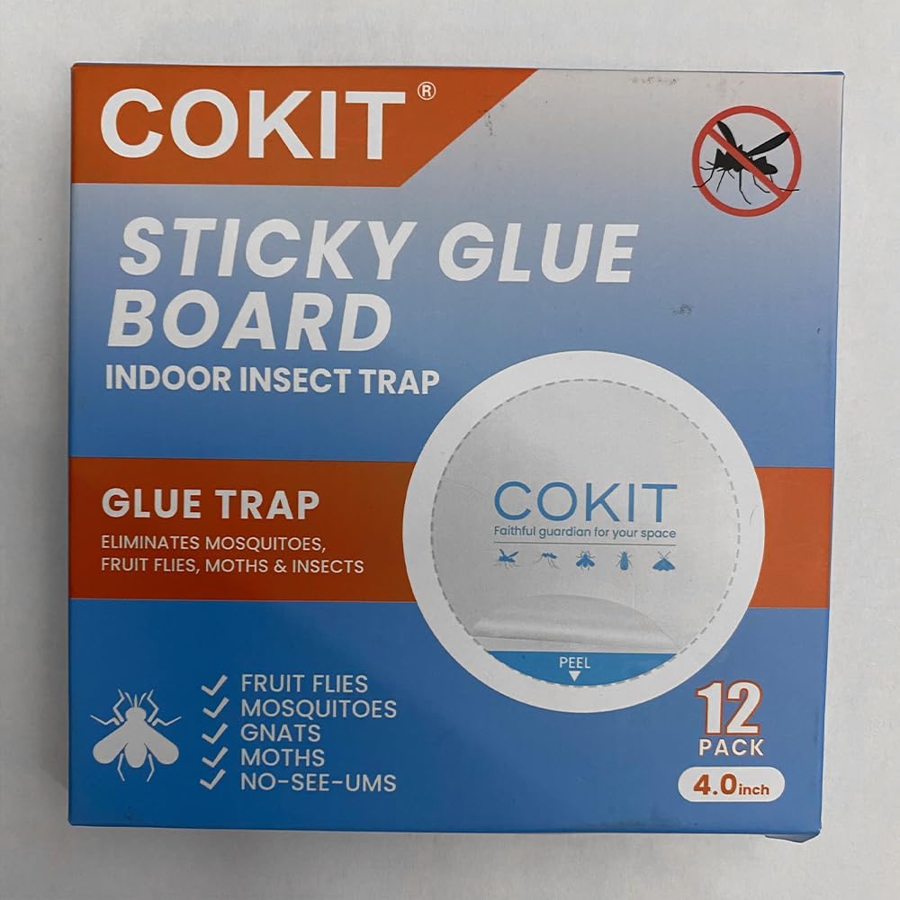 Glue Pads for Flying Insect Traps, 12-Pack Sticky Glue Boards for Gnats, Mosquitoes, and Fruit Fly Catchers, Indoor Refill Cards (4.3 Inches)