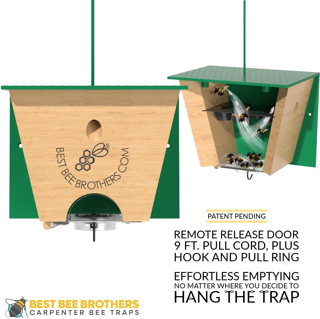 Best Bee Brothers Turbo Trap 2.0, Professional-Grade Carpenter Bee Trap for Outside with Bee Vault, Large Viewport & Spring-Loaded Door, 4.1” W x 4.8” H x 5.9” D