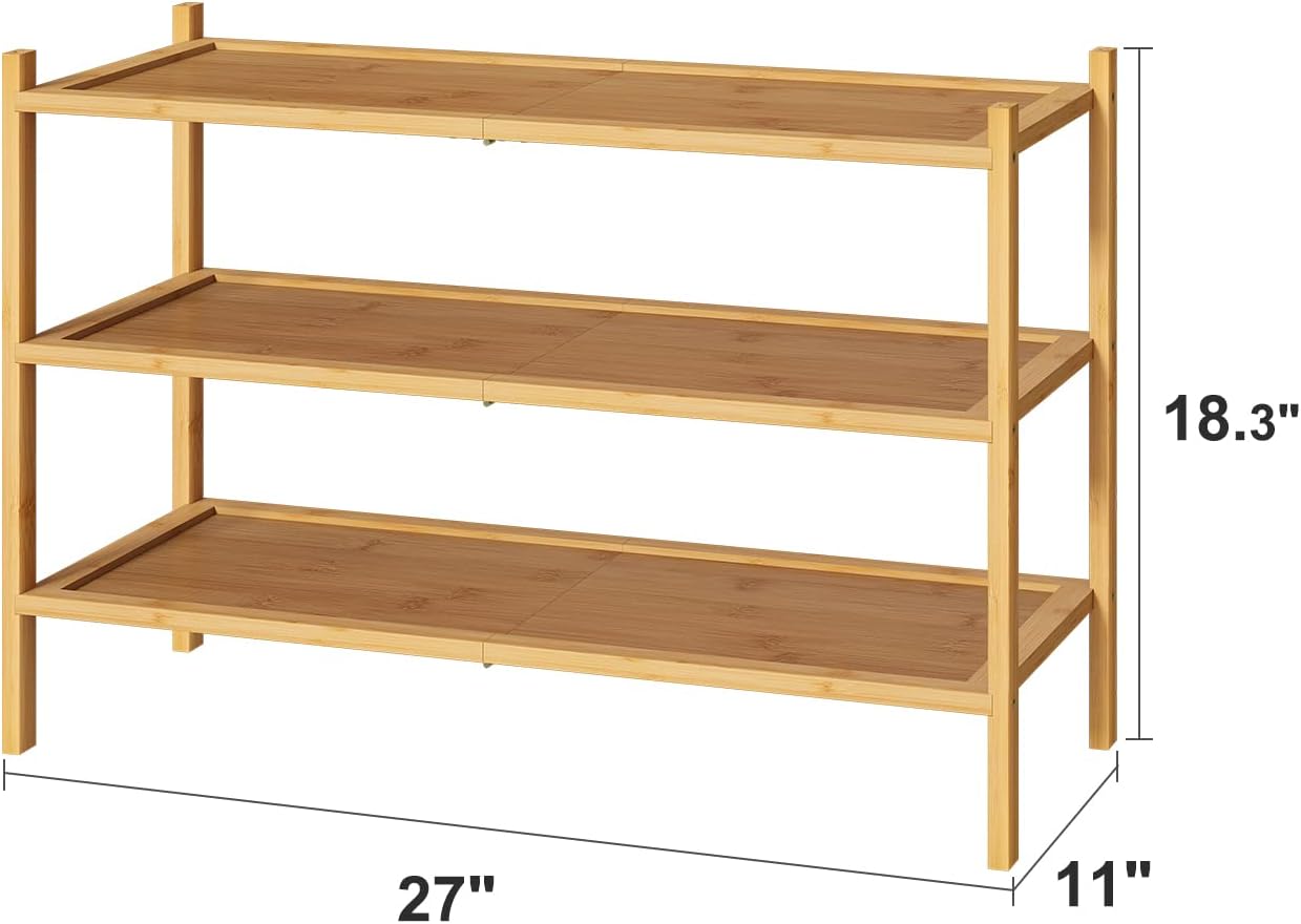 kiplant Small Shoe Rack, 4-Tier Bamboo Wood Shoe Rack for Entryway, Stackable Shoe Organizer for Hallway Closet, Free Standing Shoe Racks for Indoor & Outdoor