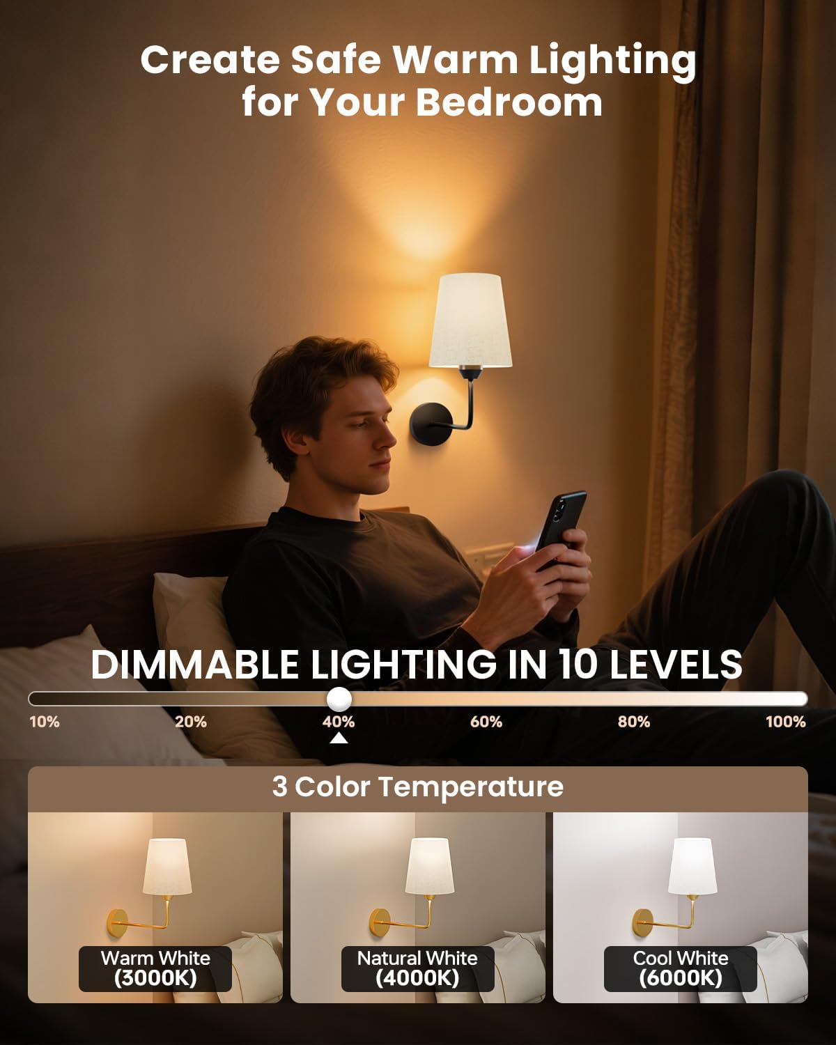 KINDEEP Wall Sconce Set of 2 Battery Operated, Rechargeable Wireless Dimmable Wall Light with RGB, Flash Mode, Remote Timer