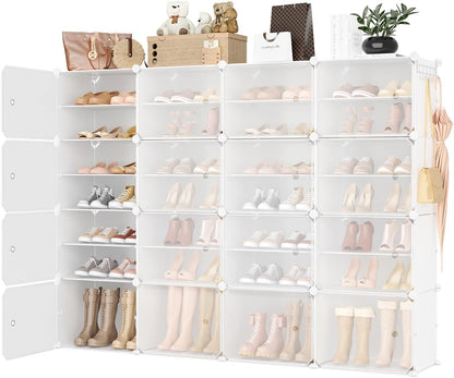 Portable Shoe Rack Organizer with Door, 96 Pairs Shoe Storage Cabinet Easy Assembly, Plastic Adjustable Shoe Storage Organizer Stackable Detachable Free Standing DIY Expandable 12 Tier Black