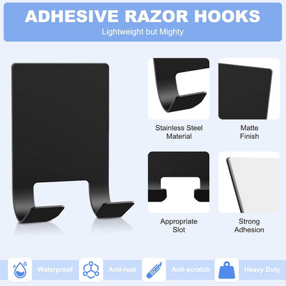VIS'V Adhesive Razor Holder, Wall Mount Shower Razor Hooks for His and Hers, Metal, Waterproof, White, 2 Pcs