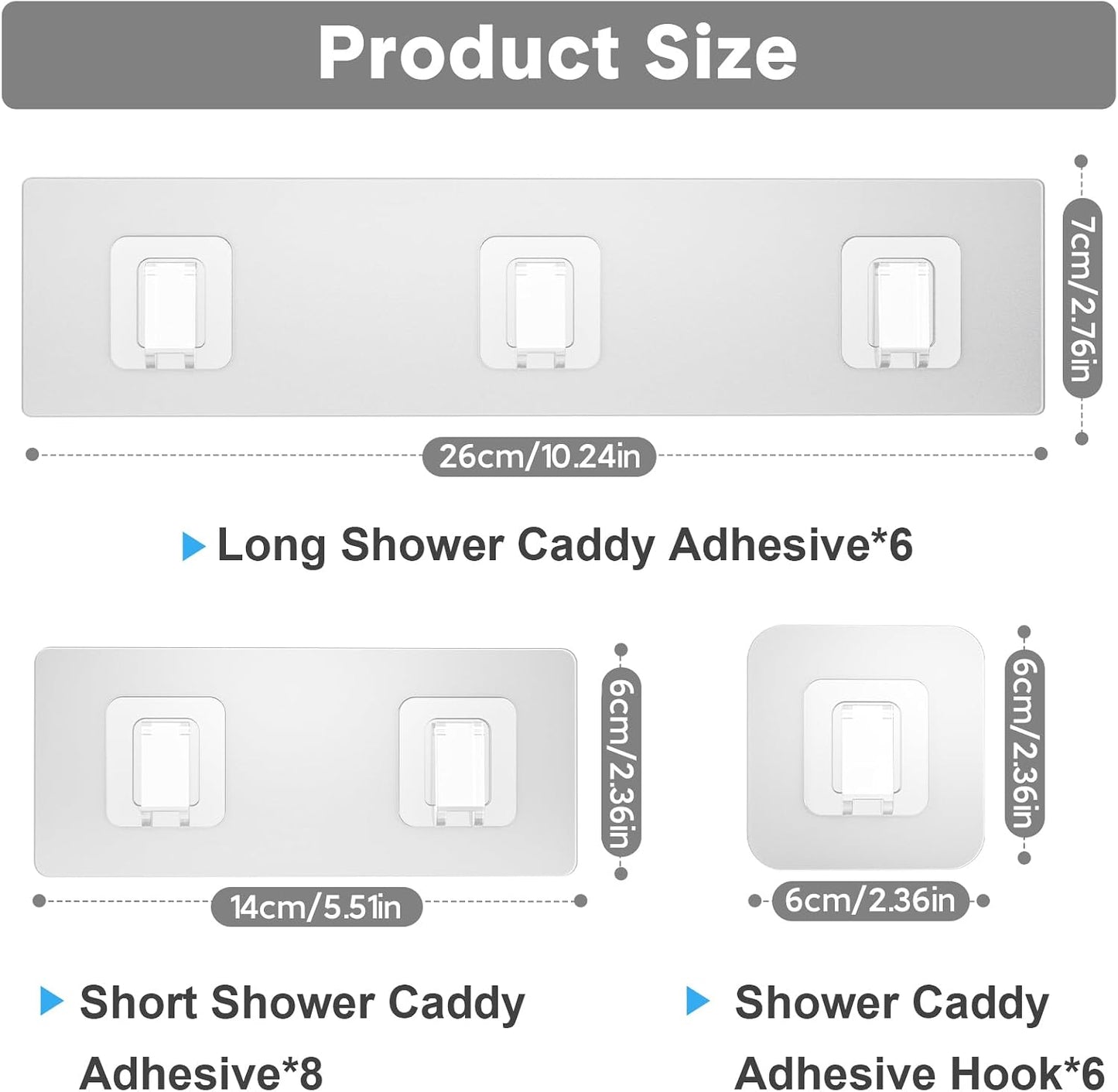 Shower Caddy Adhesive Replacement Flat, Transparent Adhesive Hooks | No Drilling, Waterproof, for Shower Caddy, Strong Bathroom Storage Shelves and Kitchen Racks (Double*8pcs + Single*4pcs)