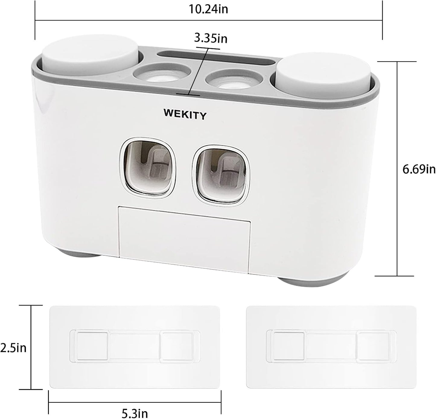 Toothbrush Holder Wall Mounted, WEKITY Multi-Functional Toothbrush and Toothpaste Dispenser for Bathroom, with 5 Toothbrush Slots, 2 Toothpaste Squeezers and 4 Cups(Grey)
