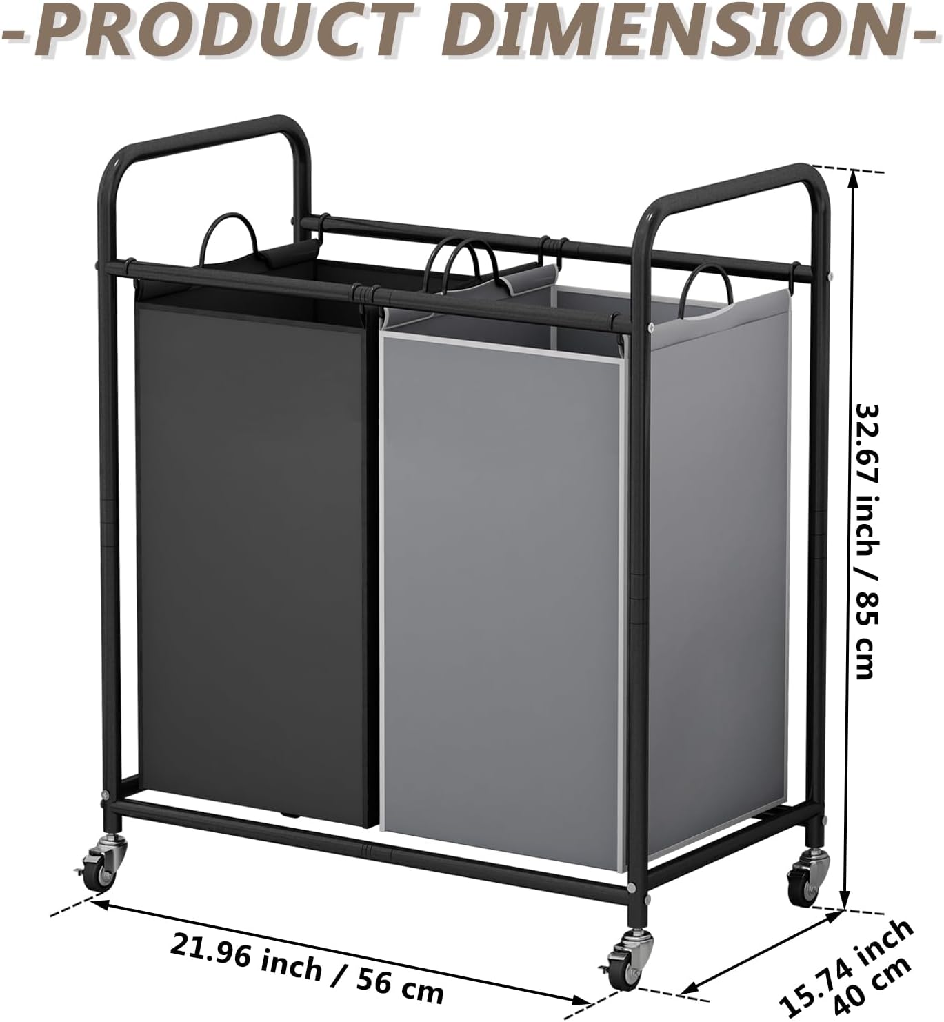 SUOERNUO Laundry Sorter Basket 2 Bag Laundry Hamper Cart with Rolling Lockable Wheels and Removable Bags Laundry Organizer Cart for Clothes Storage, Assorted