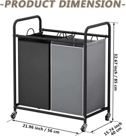 SUOERNUO Laundry Sorter Basket 2 Bag Laundry Hamper Cart with Rolling Lockable Wheels and Removable Bags Laundry Organizer Cart for Clothes Storage, Assorted