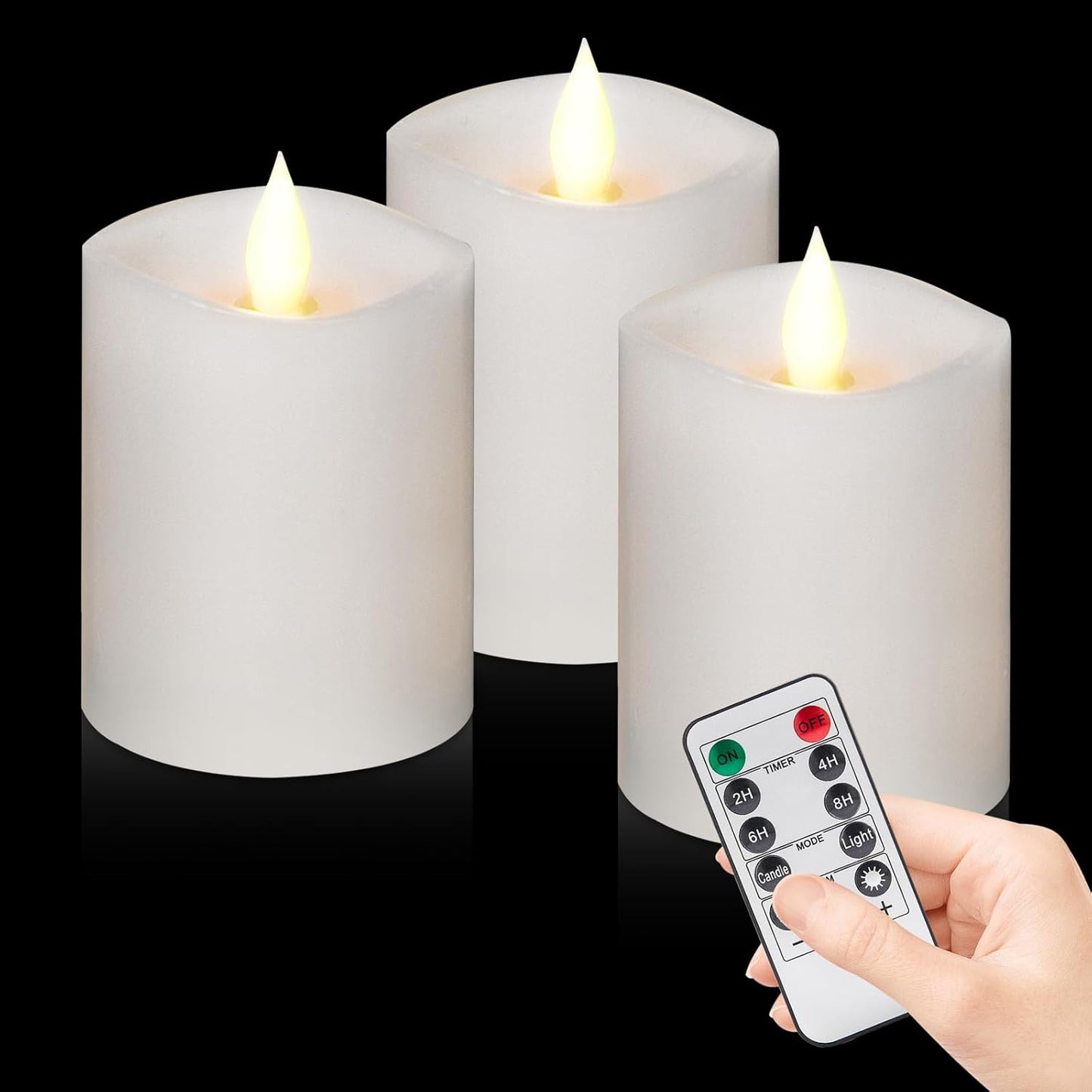 3"x4" Flickering Flameless Battery Candles with Timer, White Realistic LED Pillar Candles, Set of 2 Large Remote-Operated Candles for Home Indoor/Outdoor & Holiday Decor