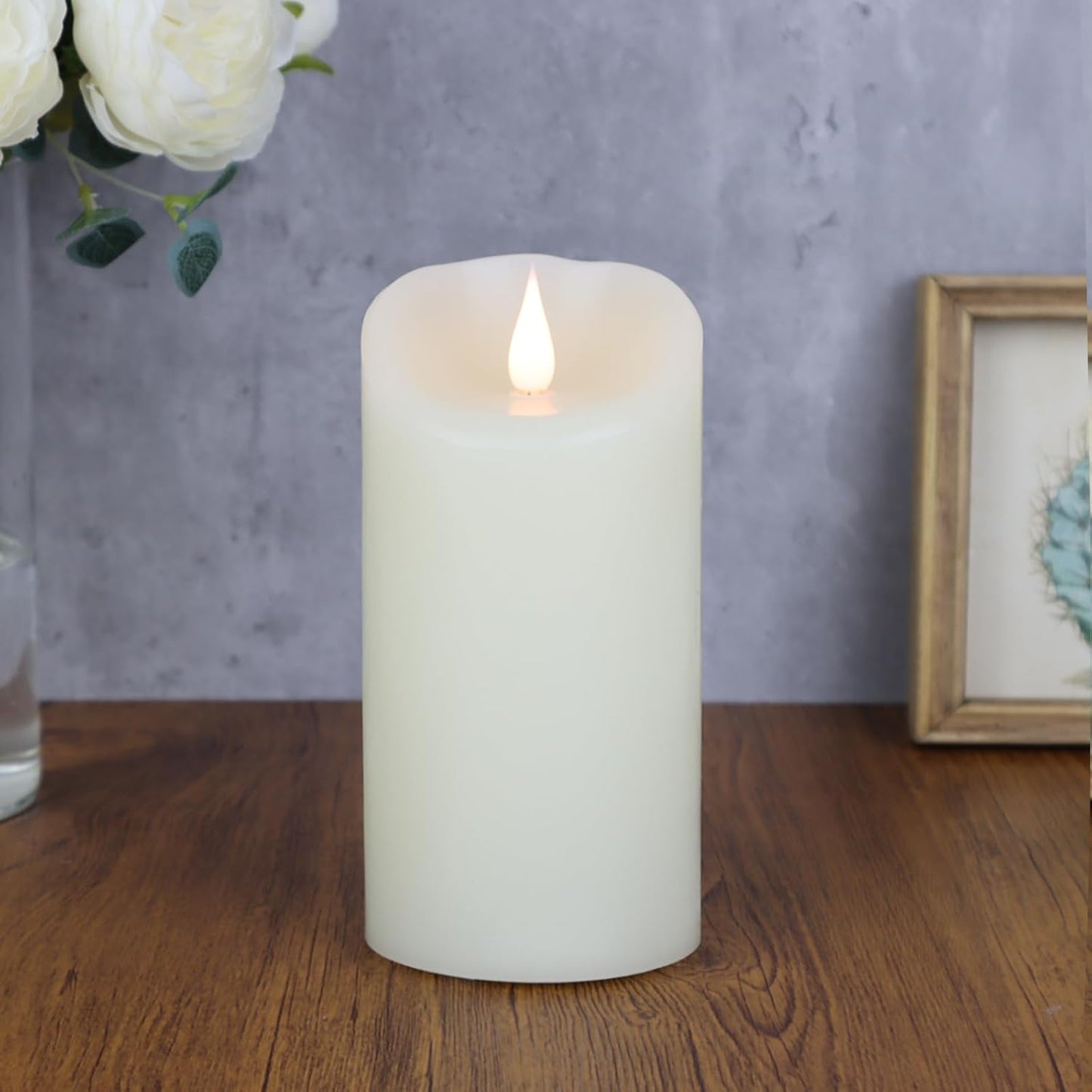 TECHLONG Flameless Candles with Remote Timer, 3D Moving Flickering Flame Battery Operated Candles Lasting 1000+ Hours, 3" x 5" Ivory Real Wax Electric LED Pillar Candles, Set of 2