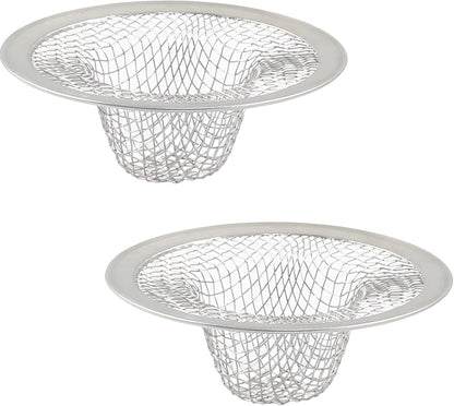 Piutouyar 2 Pack Stainless Steel Kitchen Sink Strainer, 3.5 Inch Diameter Mesh Basket Large Round Filter Kitchen Drain Strainer Food Catcher for Bathroom Bathtub Wash Basin Garbage
