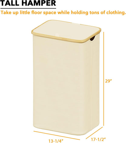 SpaceAid Double Laundry Hamper 2 Section with Lid and Removable Laundry Bags, 160L Clothes Basket with Bamboo Handles, Large Collapsible Hamper for Bedroom, Bathroom, Dorm, Laundry Room - White