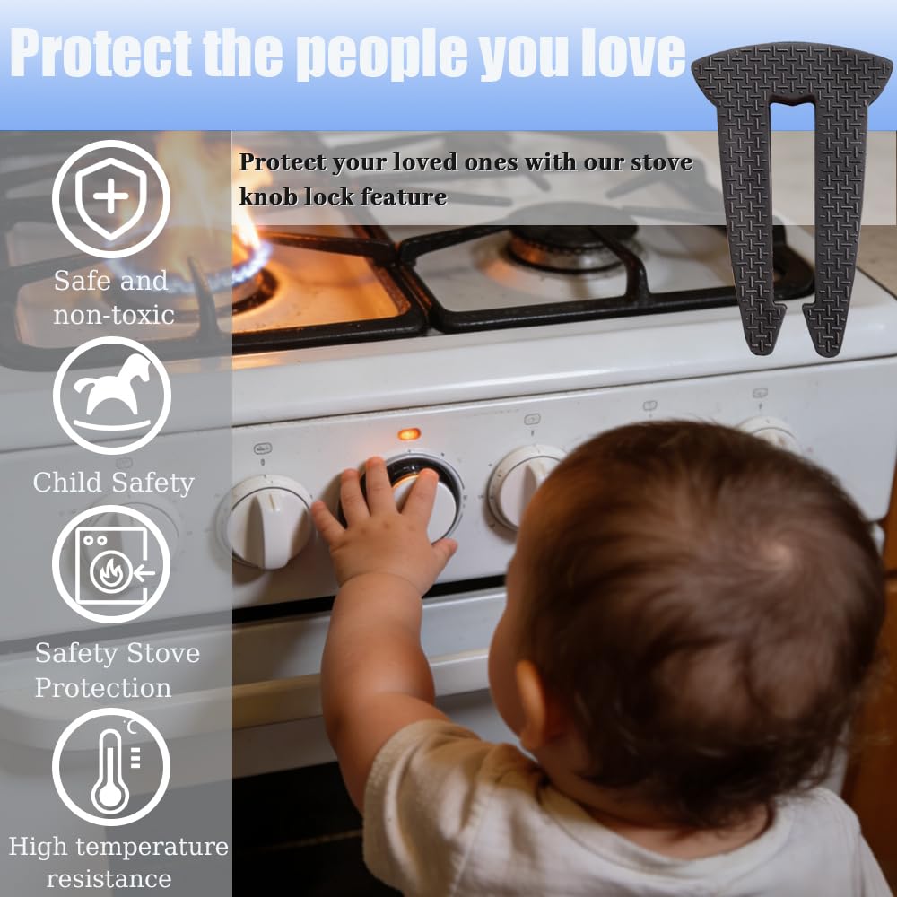 6PCS Gas Stove Knob Safety Covers, Baby Burners Proof Stove Knob Lock, Children and Pets Silicone Safety Stove Knob Lock, Heat-Resistant Stove Locks(Black)