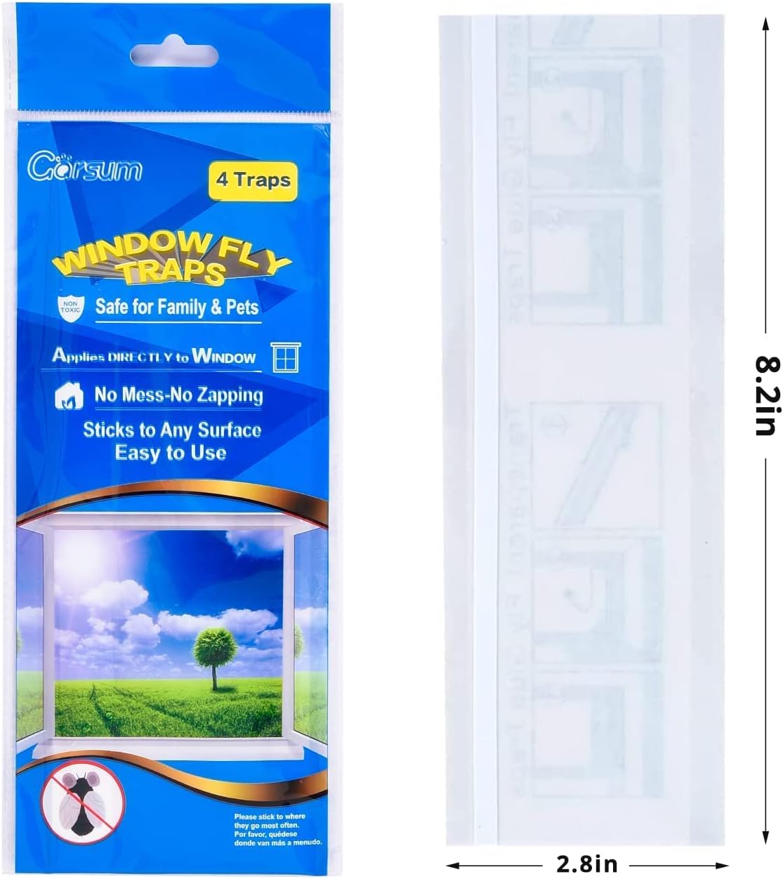 Garsum Window Fly Traps Indoor, Fly Paper Bug Sticky Strips, House Fly Killer Window Decal Non-Toxic，12 Pack