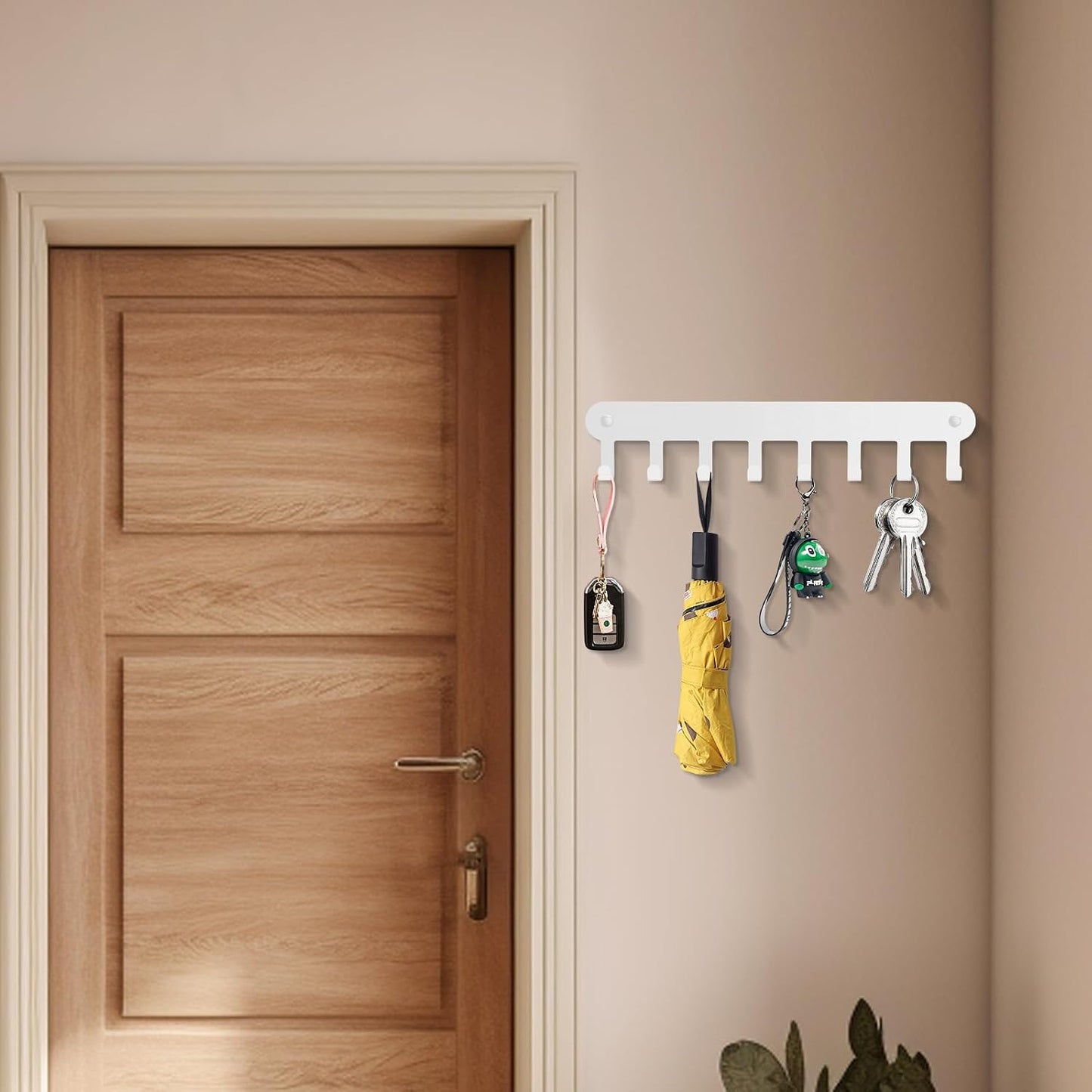 2 Pack Key Holder Wall Mount, Wall Mount Key Holder, Key Hooks Hanging Keys, Key Hanger with 8 Hooks, No-Drill Decorative White Key Rack for Living Room, Kitchen, or Bathroom
