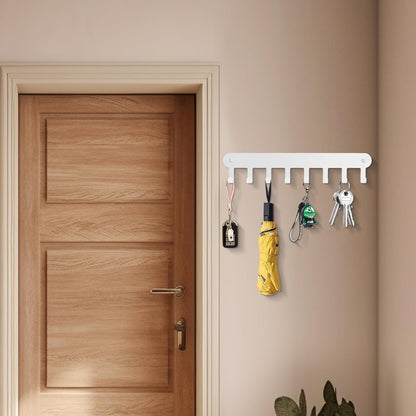 2 Pack Key Holder Wall Mount, Wall Mount Key Holder, Key Hooks Hanging Keys, Key Hanger with 8 Hooks, No-Drill Decorative White Key Rack for Living Room, Kitchen, or Bathroom