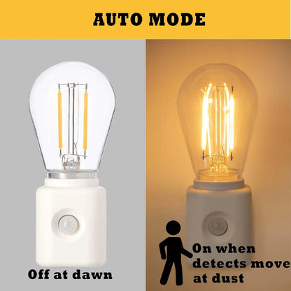 Led Night Light Bulb Plug in, 1W Vintage Nightlight, Dusk to Dawn and Motion Sensor, Warm White 2700K, 10-100LM Adjustable Brightness, Dimmable, for Hallway Bedroom Stairway, 1 Pack