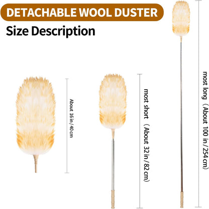 Extendable Lambswool Duster 29-110 Inch,Anti-Static Flexible Head, Stainless Steel Pole for Cleaning High Ceiling,Fan,Furniture,Roof Dusting