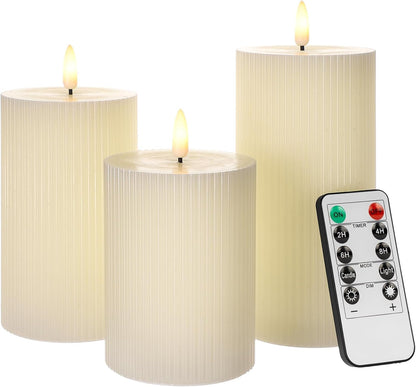 ANGELLOONG Flickering Flameless Candles, Realistic Battery Operated Candles with Remote and Timer, Set of 3 LED Candles for Room Fall Home Wedding Decor Centerpieces Table Party Valentines Decorations