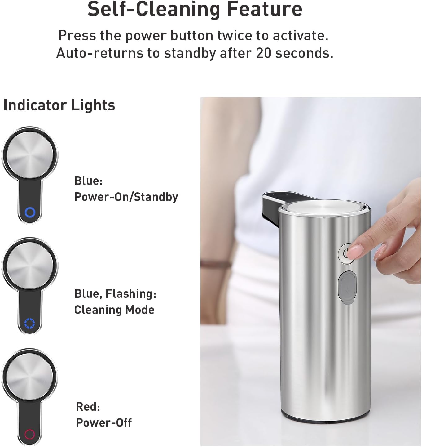 EKO Aroma 9 fl oz Automatic Liquid Soap Dispenser, Rechargeable & Water-Resistant Soap Dispenser for Kitchen and Bathroom with Adjustable Volume Control (Matte Black Steel)