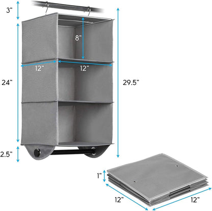 HOLDN’ STORAGE Hanging Closet Organizer with Garment Rod – Heavy Duty 4-Shelf Hanging Shelves for Clothes, Sweaters & Shoes, Reinforced 600D Fabric Storage Unit with Built-in Clothing Rod, Grey