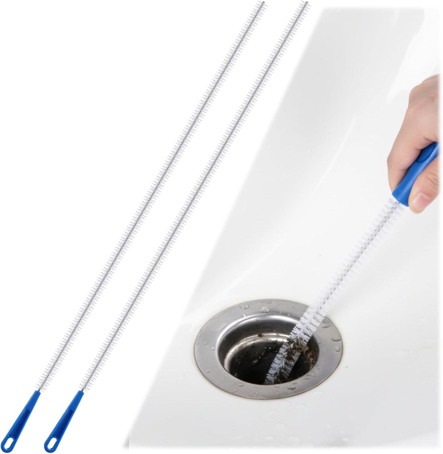SHENLIU 2pcs Drain Cleaning Brush, Extra Long Sink Drain Clog Brush 23.6inch Snake Drain Hair Removal Tool for Toilet, Kitchen Sink, Bathroom Tub, Shower, Sewer Drain