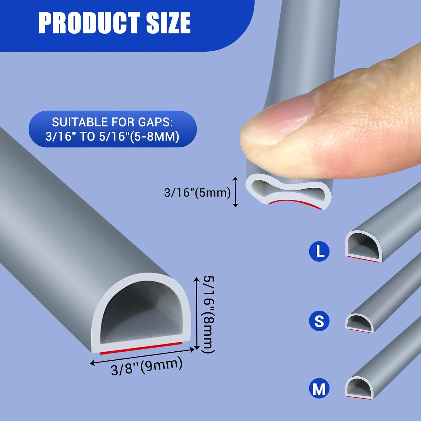 Weather Stripping Door Seal Self Adhesive Weather Strip Silicone D Shaped Door Seal Strip for Door Frame/Window Seal, 20Ft, Brown (3/8" W × 1/4" T)