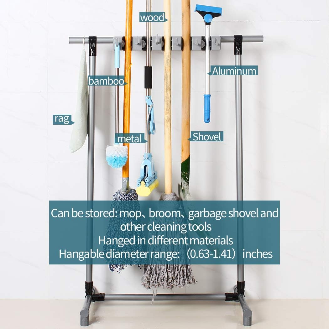 Broom And Mop Holder Put Wet Mops Movable Floor-Mounted Mop Rack Floor Standing Cleaning Tool Cart Storage For Garden Garage Schools, Hospitals, Factories, Hotels,Property Companies (12racks)