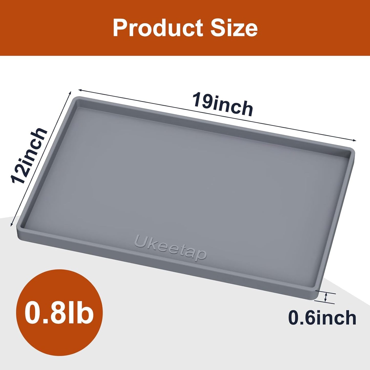 ukeetap Extra Thick Silicone Mat Waterproof with Raised Edge 19” x 12”, BPA Free Non-Slip Dog & Cat Food Mat, Feeding Mat for Food and Water Bowls, Spill Proof Mat to Protect Floors, Black