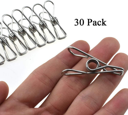 HAHIYO Clothespins Chip Clips All Metal Stainless Steel No Rust Stains Strong Grip in Heavy Wind 2 Inches 24 Pack Do Not Fall Apart Open Wide for Holding Clothes Snack Bag Clamps