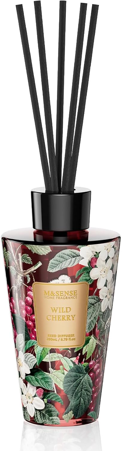 M&SENSE Reed Diffuser Set, Jasmine Sandalwood Scented 6.3 fl oz Natural Essential Oil Diffusers with Sticks, Non-Toxic Organic Air Freshener, Long-Lasting Fragrance Oils for Home Bathroom Living Room