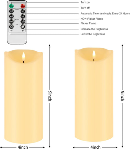 Blue Flameless Candles with Remote, Real Wax Glass Battery Operated Candles with Timer, LED Pillar Candle for Bedroom Home Wedding Birthday Party Fall Halloween Christmas Decorations, Set of 3