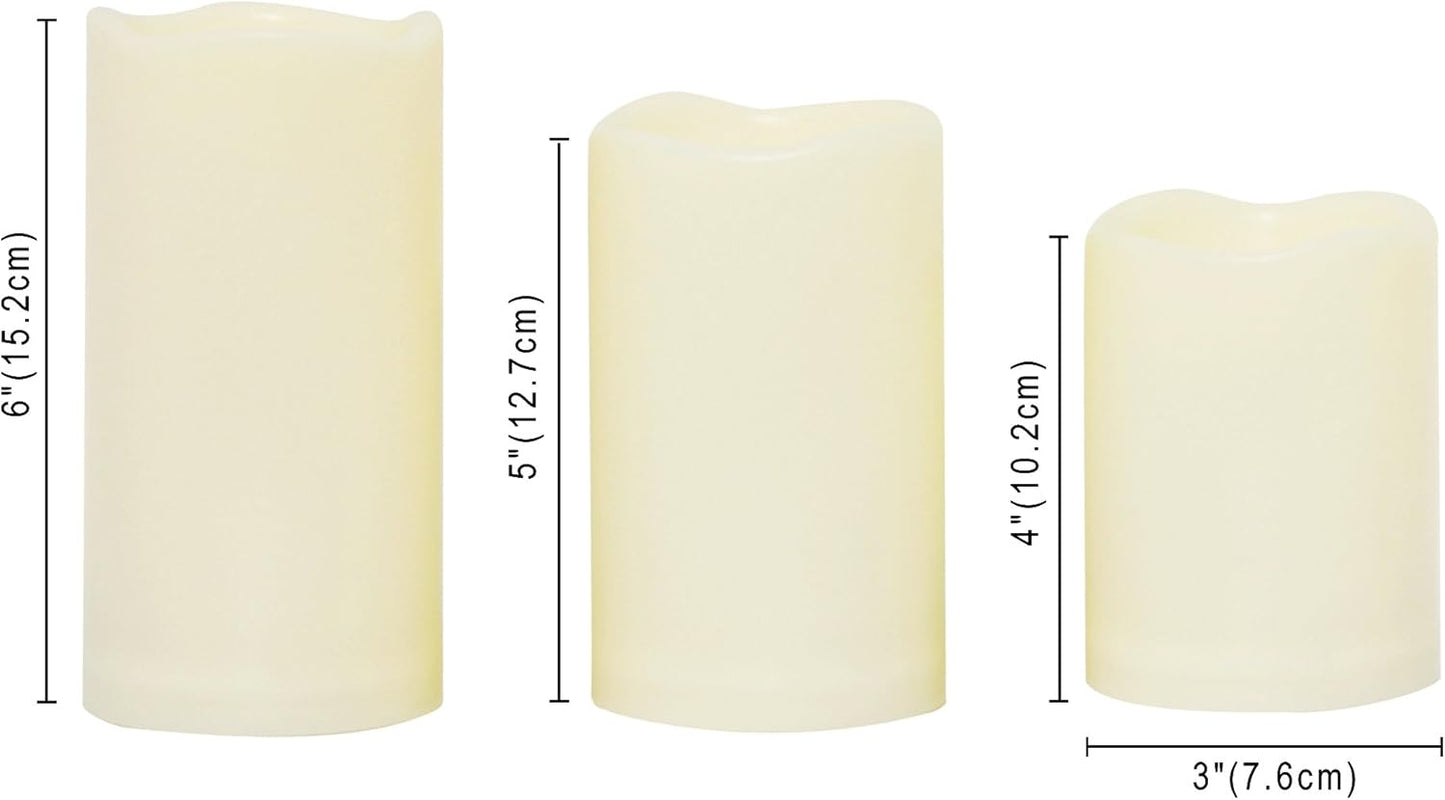 3”X3” 4 Pack Outdoor Flameless Candles Battery Operated LED Waterproof Pillar Candles with Remote Timer Electric Flickering LED Lights for Christmas, Halloween, Wedding, Home, Garden Decorations