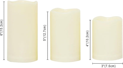 3”X3” 4 Pack Outdoor Flameless Candles Battery Operated LED Waterproof Pillar Candles with Remote Timer Electric Flickering LED Lights for Christmas, Halloween, Wedding, Home, Garden Decorations