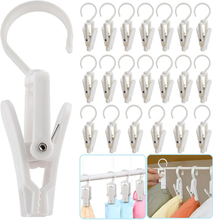 VinBee 20 PCS Laundry Hooks with Clips Super Strong Plastic Home Travel Swivel Hanging Hanger Closet Organizer Clamps Socks Boot Bras Towels for Bathroom Wardrobe Kitchen Office - 4.3 Inches (Black)