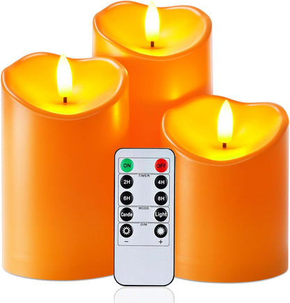Homemory Black Flameless Candles, Halloween Candles Battery Operated with Remote and Timer, Flickering LED Pillar Candle for Theme Party, Holiday Decor, Set of 3