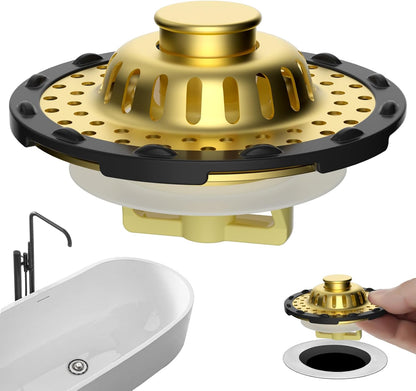 Universal Bathtub Drain Stopper Shower Drain Hair Catcher, Tub Stopper with Visible Top Strainer, Upgraded 3 in 1 Pop-up Drain Plug Fit for 1.5 to 2.4" Hole, Stainless Steel Filter Basket, Chrome