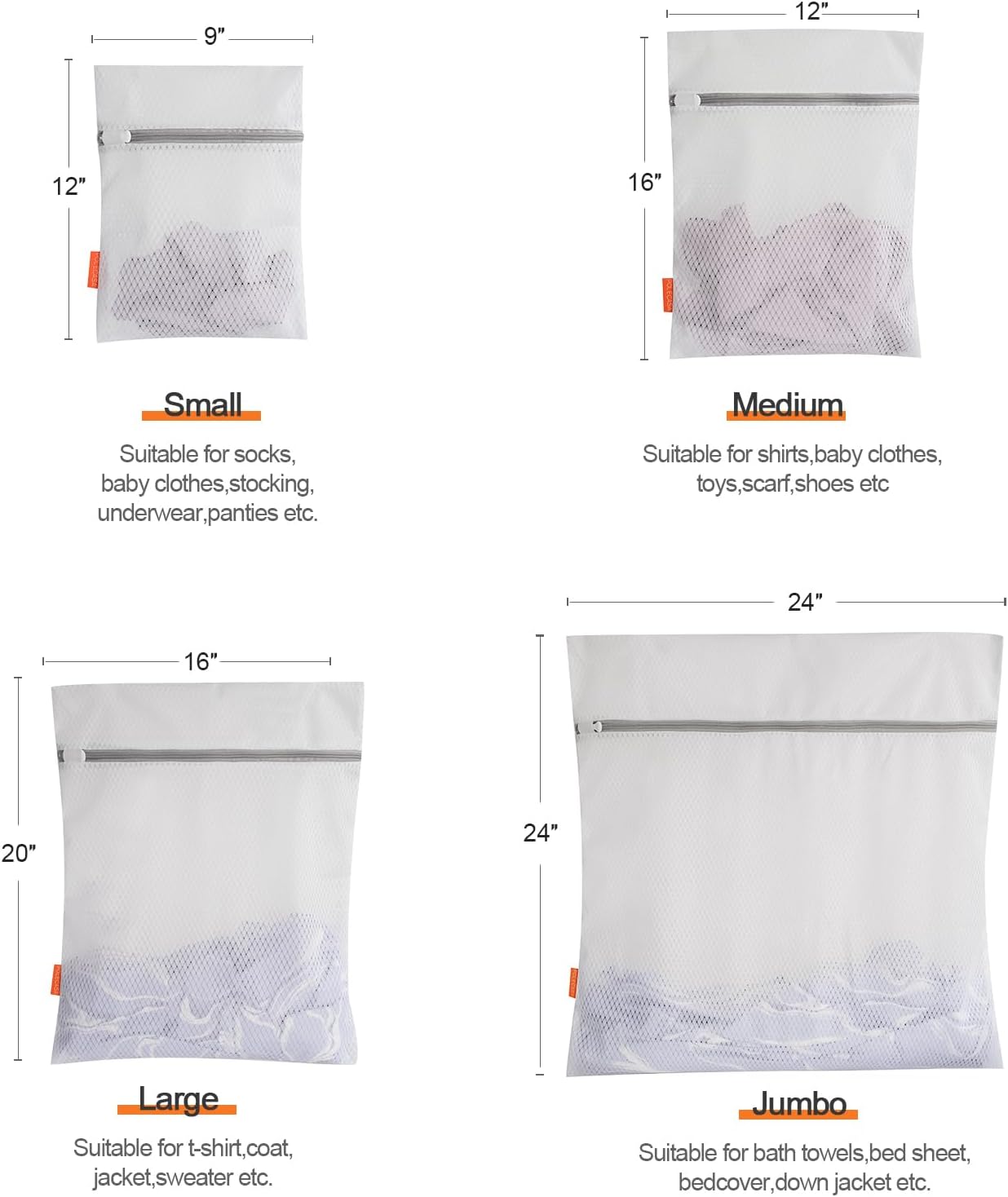 Polecasa Diamond Mesh Laundry Bags 3 Pack (16x20”, Large) | Durable Zipper, For Delicates, Lingerie, Bras, Underwear, Protect Garments in Washing Machine