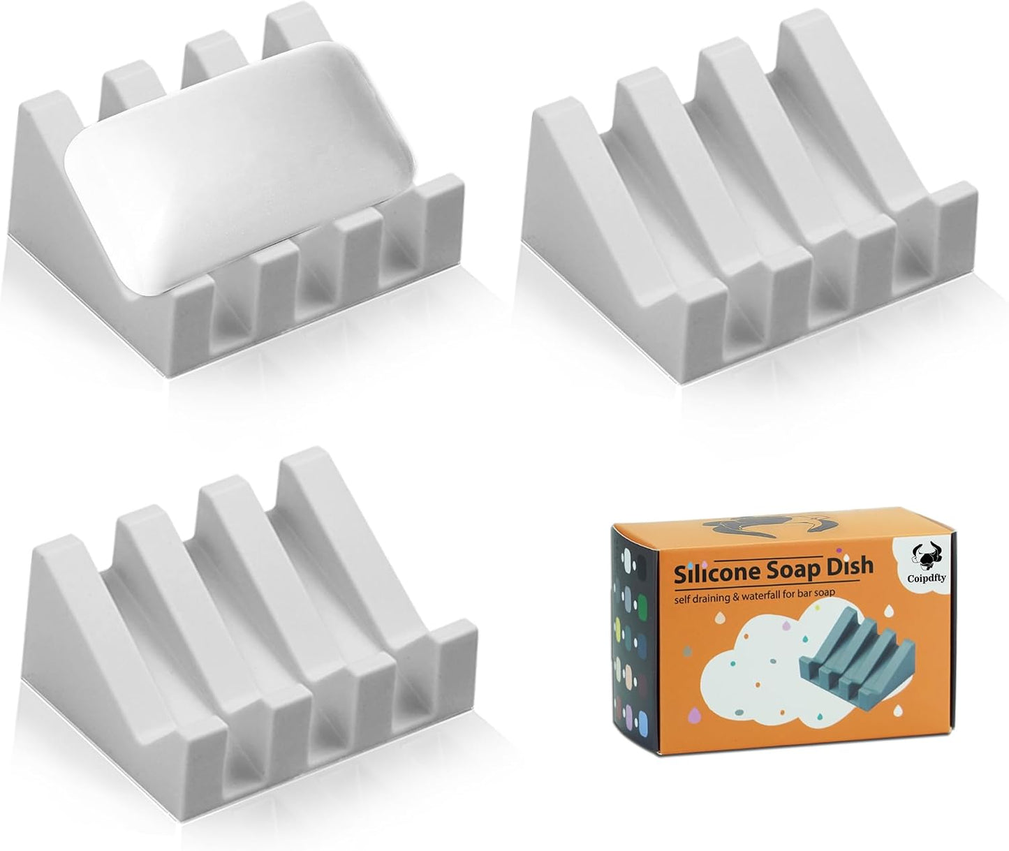 Self Draining Soap Dish Holder,Silicone Soap Dish,for Bathroom,Kitchen, Sponges，Can Extend Soap Life，Keep Soap Bars Dry and Easy Cleaning (White,1-Pack) - Colors B