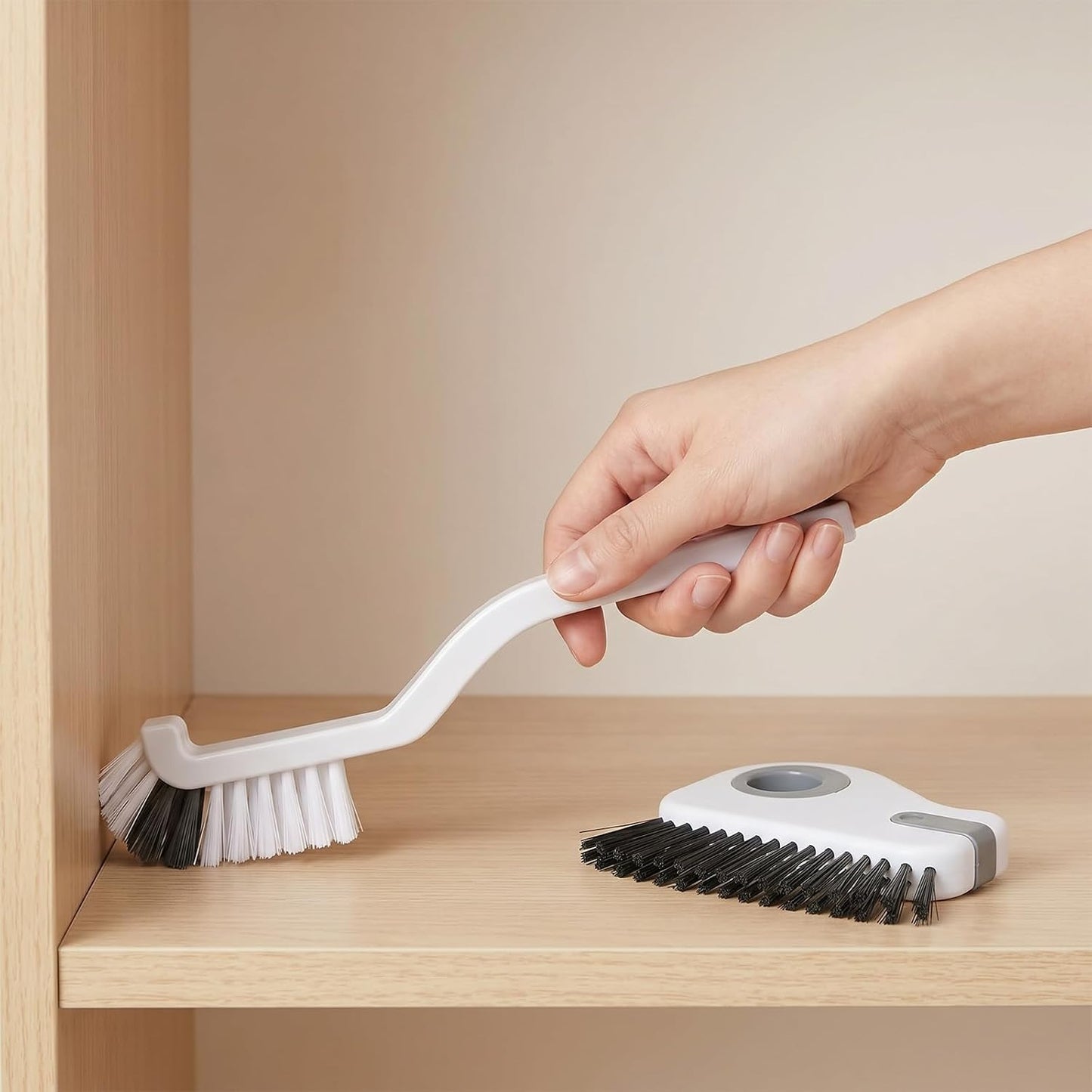 2Pcs 2 in 1 Groove Cleaning Brush Window Track Cleaning Tool Kitchen Scrub Brush Right Angle Scrub Brushes Multifunction Crevice Brushes with Hidden Scraper for Sliding Door Track Small Space Sink