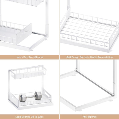 Under Sink Organizer and Storage 2 Pack, Slide Out Cabinet Organizer, Pull Out Sink Shelf for Kitchen Bathroom Laundry, White
