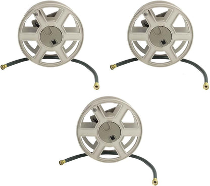 Suncast Sidewinder Wall Mount Garden Hose Reel, 100 Feet Capacity for 5/8 Inch Standard Vinyl Hosepipe, Light Taupe – Resin Water Line Holder for Lawn, Gardening and Outdoor Watering