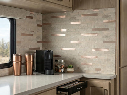 Yipscazo 2026 New Upgrade 11.34" X 11.57" Peel and Stick Backsplash, Stick on Backsplash Tiles for Kitchen, Bathroom, Fireplace (10 Sheets, Beige Rocks + Rose Gold)