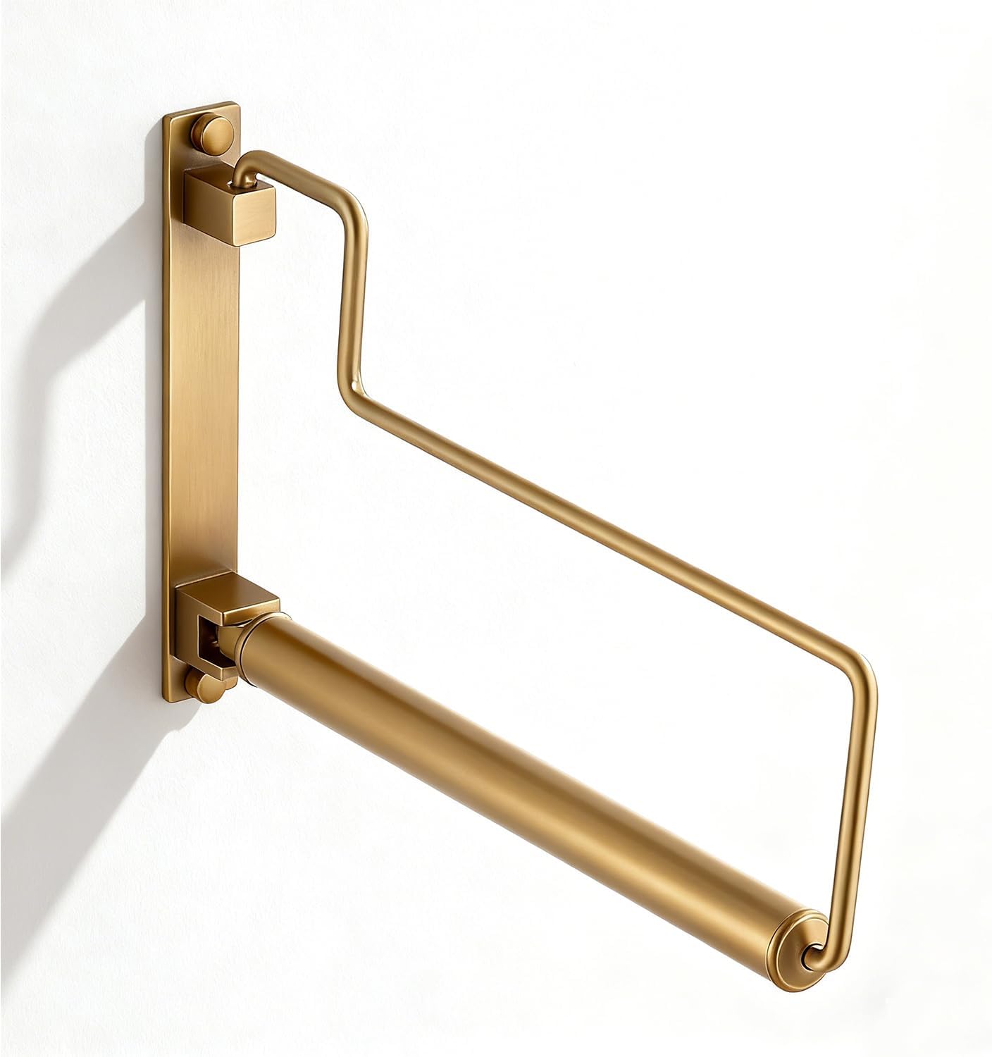 NEWRAIN Folding Wall Mounted Clothes Hanger Rack Clothes Hook Solid Brass with Swing Arm Holder Clothing Hanging System Closet Storage Organizer Heavy Duty Drying Rack Wall Mount,Brushed Gold